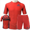 ADULT アダルト/ファイトショーツ Fight Shorts/adidas [Big Logo] 半袖ラッシュ+ショーツ セッアップ 赤 Red