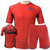 adidas [Big Logo] 半袖ラッシュ+ショーツ セッアップ 赤 Red